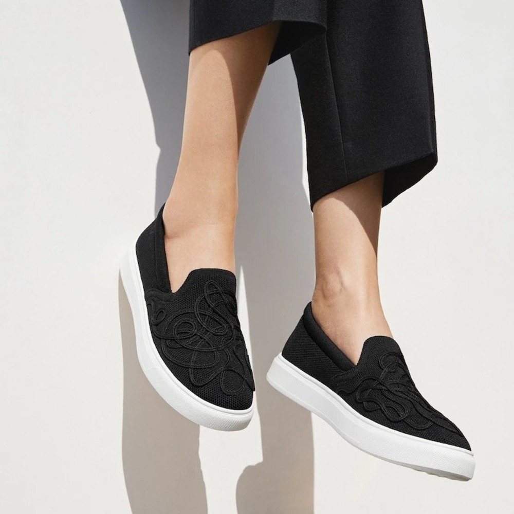 VIVAIA Black Embroidered Knit Slip On Sneakers Water Repellent Size EU 41 US 9.5